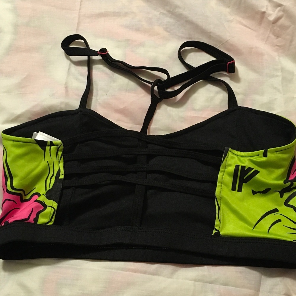 Iron Fist Neon Green and Hot Pink Zombie Sports Bra - Picture 2 of 4